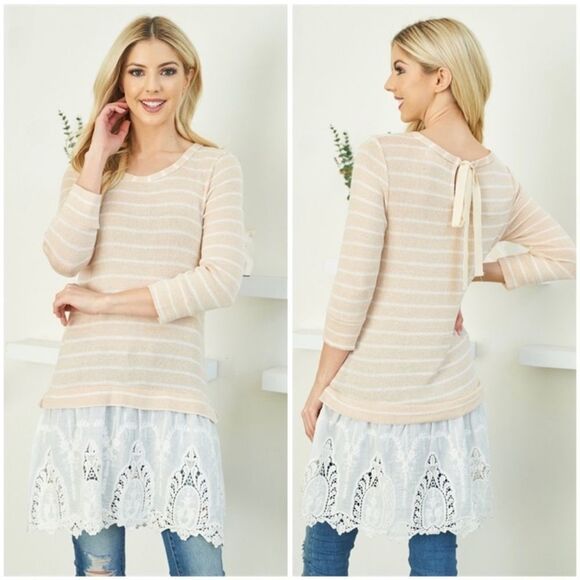 Ryu A’reve Beige Tunic Top with Eyelet Lace Bottom - Picture 1 of 4